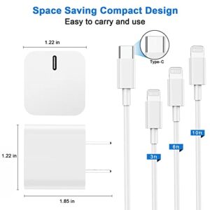 iPhone 14 13 12 Fast Charger,【Apple MFi Certified】 2Pack 20W Type C Fast Charger Block with 3FT 6FT 10FT USB C to Lightning Cable for iPhone 14 13 12 11 Pro Max Plus Mini XS XR X iPad AirPod Pro