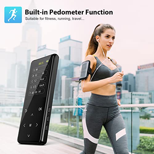 MP3 Player, 64GB MP3 Players with Bluetooth 5.2 Supports Lossless Music to Restore High-Fidelity Sound Quality, with FM, Support Recording, Includes arm Strap and Player Case, Easy to Carry, Black.