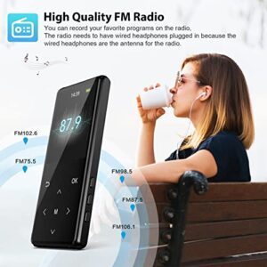 MP3 Player, 64GB MP3 Players with Bluetooth 5.2 Supports Lossless Music to Restore High-Fidelity Sound Quality, with FM, Support Recording, Includes arm Strap and Player Case, Easy to Carry, Black.