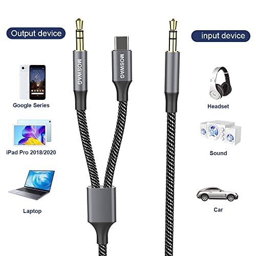 MOSWAG 2 in 1 3.5mm Aux Cable to 3.5mm Audio Aux Jack Cable 3.28FT/1M with USB C to AUX Cable Audio Auxiliary Input Adapter Male to Male AUX Cord for Headphones,Car,Home Stereos,Speaker