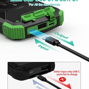 BLAVOR Solar Charger Power Bank, Qi Wireless Charger 10,000mAh External Battery Pack Type C Input Output Dual Super Bright Flashlight, Compass Carabiner, Solar Panel Charging(Dark Green)