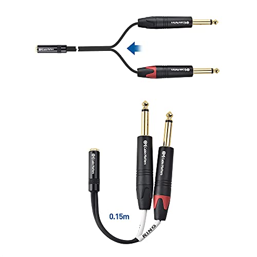 Cable Matters 2-Pack Dual 1/4 to 3.5mm Female Stereo Audio Splitter Cable (3.5mm to Dual 1/4 Adapter) in Black - 6 Inches / 0.15 Meters