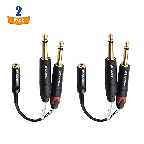 Cable Matters 2-Pack Dual 1/4 to 3.5mm Female Stereo Audio Splitter Cable (3.5mm to Dual 1/4 Adapter) in Black - 6 Inches / 0.15 Meters