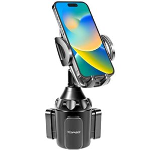 topgo cup holder phone mount, cup phone holder for car [secure & stable] cup holder phone holder cell phone automobile cradle for iphone 14, samsung and more smart phone -black