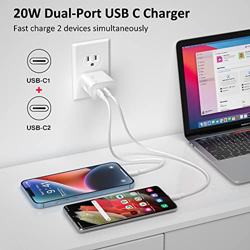 USB C Wall Charger Block 20W, 4-Pack Dual Port PD Power Delivery Fast Type C Charging Block Plug Adapter Compatible for iPhone 11/12/13/14/Pro Max, XS/XR/X,iPad Pro, AirPods Pro,Samsung Galaxy (White)