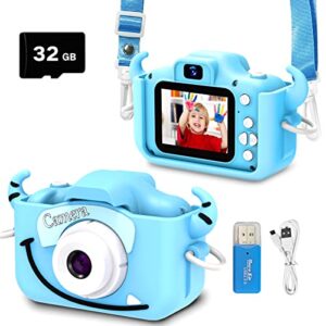 goopow kids selfie camera, christmas birthday gifts for boys age 3-9, hd digital video cameras for toddler, portable toy for 3 4 5 6 7 8 year old boy with 32gb sd card