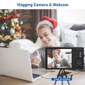 4K Digital Camera, 16X Digital Zoom Compact Camera, 48MP Auto Focus Vlogging Camera for Teen, Student, Beginner, 2.8 inch Screen, 2 Batteries, 32GB SD Card (Black)