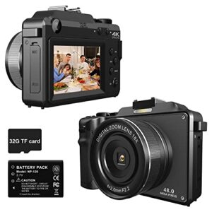 4k digital camera for youtube 48mp digital cameras for photograph vlogging camera with wifi, 32g tf card, autofocus, built-in 8 color filter