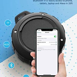 Outdoor Waterproof Bluetooth Speaker,Kunodi Wireless Portable Mini Shower Travel Speaker with Subwoofer, Enhanced Bass, Built in Mic for Sports, Pool, Beach, Hiking, Camping (Black)