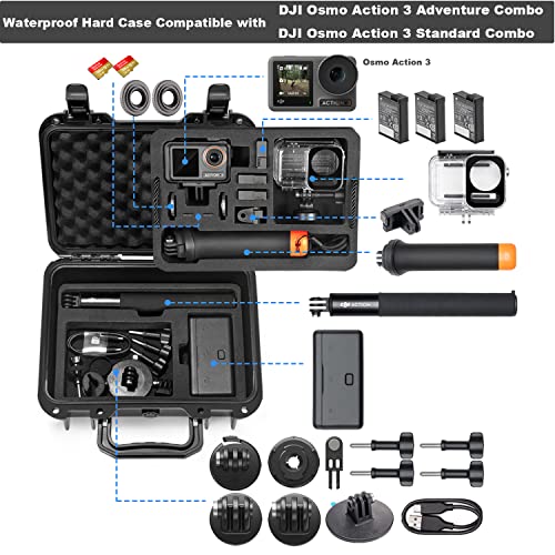 Lekufee Small Waterproof Hard Case Compatible with DJI Osmo Action 3 Combo and More DJI Action Camera Accessories (Case Only)