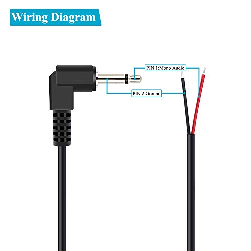 Fancasee (2 Pack) Replacement 3.5mm 90 Degree Right Angle Male Plug to Bare Wire Open End TS 2 Pole Mono 1/8" 3.5mm Plug Jack Connector Audio Cable Repair