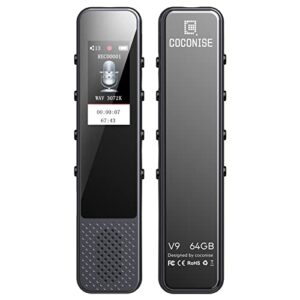 64gb digital voice recorder, coconise audio recorder with 3072kbps hd recording, voice activated recorder for lecture with mp3 player, a-b loop playback, password, accelerate function