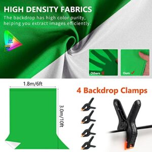 MSKIRA White Green Screen Backdrop with Stand 6.5x6.5ft Portable T-Shape Photo Backdrop Stand with 2-in-1 6x10ft Reversible White & Green Background Screen, 4 Spring Clamps, Sandbag, Carry Bag