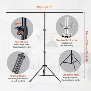 MSKIRA White Green Screen Backdrop with Stand 6.5x6.5ft Portable T-Shape Photo Backdrop Stand with 2-in-1 6x10ft Reversible White & Green Background Screen, 4 Spring Clamps, Sandbag, Carry Bag