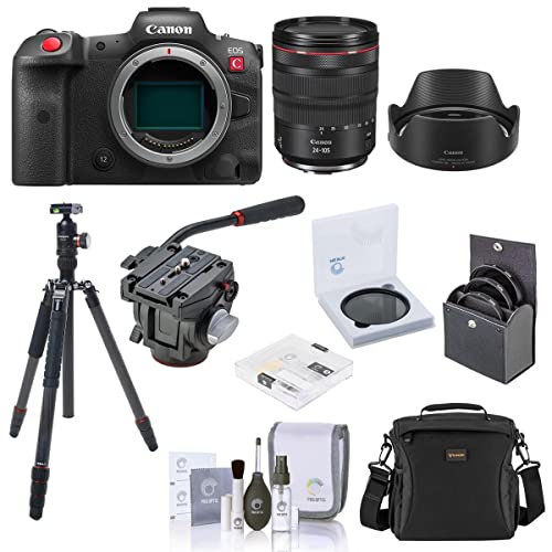 Canon EOS R5 C Mirrorless Digital Cinema Camera with RF 24-105mm f/4 L is USM Lens, Bundle with X-Go Max Carbon Fiber Tripod/Monopod, Fluid Video Head, Bag, Filter Kit and Accessories