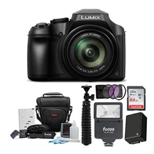 panasonic lumix fz80 4k long zoom (18.1mp, 60x zoom) bundle with ultra sdxc 64gb flash memory card, spider tripod, replacement battery, filter kit, slave flash and accessory kit (7-items)