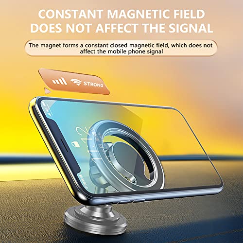 NHHC Compatible for MagSafe Car Mount for iPhone,[2022 New Upgrade] Dashboard 360° Rotation Magnetic Car Mount,Cell Phone Holder for MagSafe iPhone 13 12 / All Smart Phones (Silver)