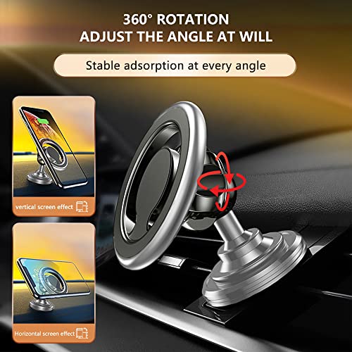 NHHC Compatible for MagSafe Car Mount for iPhone,[2022 New Upgrade] Dashboard 360° Rotation Magnetic Car Mount,Cell Phone Holder for MagSafe iPhone 13 12 / All Smart Phones (Silver)