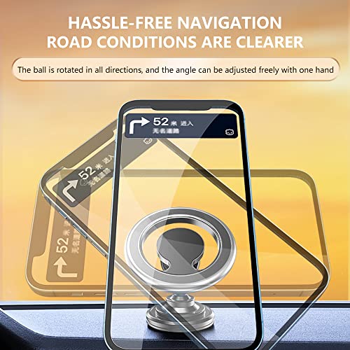 NHHC Compatible for MagSafe Car Mount for iPhone,[2022 New Upgrade] Dashboard 360° Rotation Magnetic Car Mount,Cell Phone Holder for MagSafe iPhone 13 12 / All Smart Phones (Silver)