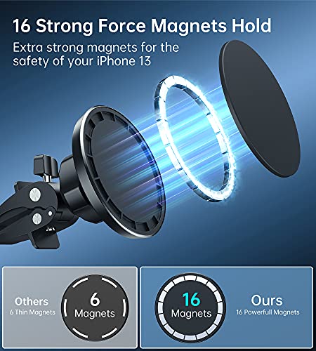 Magnetic Car Mount Phone Holder - Mag Safe Air Vent Phone Mount for Car Compatible with iPhone 14 13 12 Pro Max Mini Plus, Mag Safe Case, 360° Adjustable Mag Safe Car Mount Phone Holder for All Phone