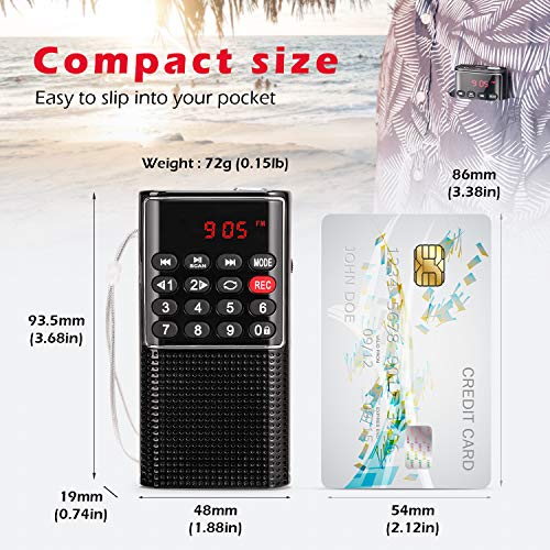 Mini Pocket FM Walkman Radio Portable Battery Radio with Recorder, Lock Key, SD Card Player, Rechargeable Battery Operated, by PRUNUS(NO AM)