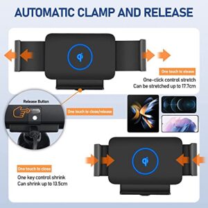DearHot 15W Qi Wireless Car Charger Mount Holder Compatible for Samsung Galaxy Z Fold4 Fold3 Z Fold2 Fold S23 Ultra Google Pixel 7 Pro iPhone 14 Pro Max 4.3in-6.9in Phone Auto Clamp Fast Car Charger