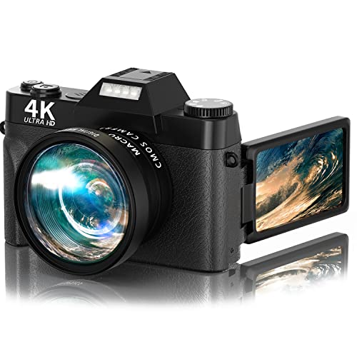 Acoletty 4K Digital Camera for YouTube, 48MP Vlogging Camera, 16X Digital Zoom, 3.0" IPS 30FPS 180° Flip Screen TopCam32 Zoom, 52mm Wide Angle Lens, Macro Lens, 2 Batteries and 32GB TF Card