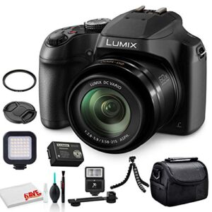 panasonic lumix dc-fz80 digital camera (dc-fz80k) – bundle – with led video light + digital flash + soft bag + 12 inch flexible tripod + cleaning set + 55mm uv filter