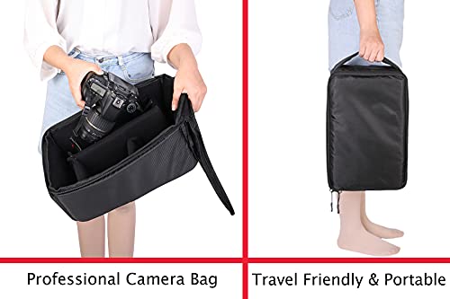 AYVANBER Roomy Camera Protective Bag Insert Waterproof Lens Pouch Shockproof DSLR SLR Carrying Case with Thicken Partition Padded Liner for Sony Canon Nikon Camera Flash Light & Accessories