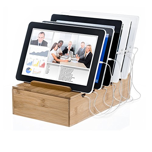 Prosumer's Choice Bamboo Cell Phone Charging Stations | Charging Stand for Mobiles, Tablets, Smartphones, iPads | Desk Organizer| Docking Station | Desk/Floor Cord Cover | Cell Phone Accessories