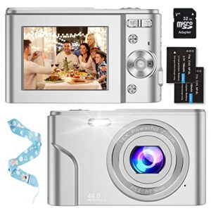 digital baby camera for kids boys girls adults,1080p 48mp kids camera with 32gb sd card,2.4 inch kids digital camera with 16x digital zoom, compact mini camera kid camera for kids/teens（silver）