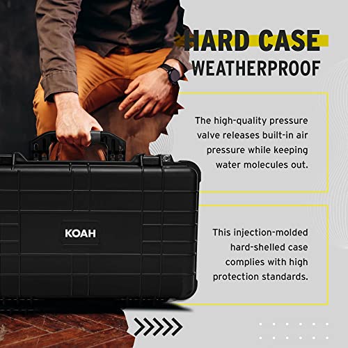 Koah Weatherproof Wheeled Plastic Hard Case with Customizable Foam, Retractable Handle, and Trolley Wheels (22.0" x 14.0" x 9") for Cameras, Drones, and Gear