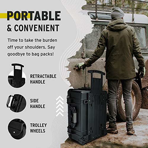 Koah Weatherproof Wheeled Plastic Hard Case with Customizable Foam, Retractable Handle, and Trolley Wheels (22.0" x 14.0" x 9") for Cameras, Drones, and Gear