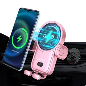 wireless car charger, 15w auto-clamping car charger mount, air vent car charging holder for iphone 14/14 pro/13/13 pro /12/12 pro/ 11/11 pro/xr/xs/x/8, samsung s22/ s21/s20 (pink)