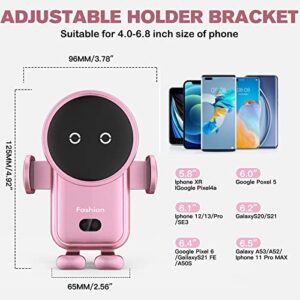 Wireless Car Charger, 15W Auto-Clamping Car Charger Mount, Air Vent Car Charging Holder for iPhone 14/14 Pro/13/13 Pro /12/12 Pro/ 11/11 Pro/Xr/Xs/X/8, Samsung S22/ S21/S20 (Pink)