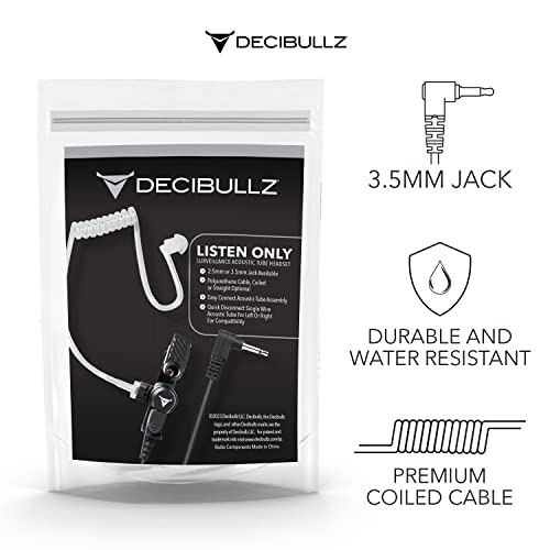 Decibullz 3.5mm Radio Headset Receiver, Listen only Acoustic Coil Tube Radio Headset kit for Two Way radios, transceivers & Radio Speaker mic Jacks