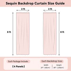 Sugargirl Rose Gold Sequin Backdrop Curtain 4 Panels 2FTx8FT Glitter Rose Gold Background Drapes Sparkle Photography Backdrop for Party Wedding Birthday Wall Decoration