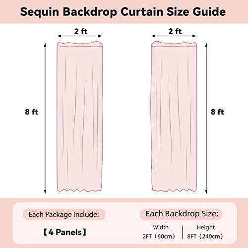 Sugargirl Rose Gold Sequin Backdrop Curtain 4 Panels 2FTx8FT Glitter Rose Gold Background Drapes Sparkle Photography Backdrop for Party Wedding Birthday Wall Decoration