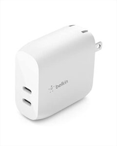 belkin 40w dual port usb c wall charger – usb type c charger fast charging for iphone 14, 14 pro, 14 pro max, 13, 13 pro, 13 pro max, galaxy s21 ultra, ipad, airpods & more – usbc charger (1-pack)