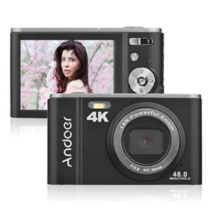 andoer portable digital camera 48mp 4k 2.8-inch ips screen 16x zoom self-timer 128gb extended memory face detection anti-shaking with 2pcs batteries hand strap carry pouch