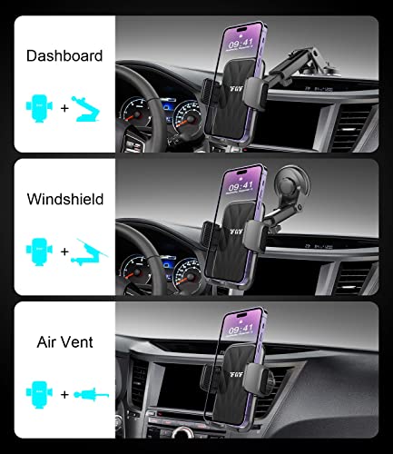 Phone Mount for Car,【Upgraded Stepless Adjustment Suction Cup】 Car Phone Holder Mount Dashboard Windshield Vent Universal Cell Phone Holder Mount for All Smartphones