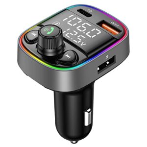lihan wireless bluetooth car adapter,fm transmitter aux radio receiver,handsfree call,qc3.0 & type-c usb car charger ports, 7 color backlit with 2 led display, tf card & usb music player