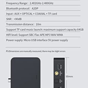 Bysimilai Bluetooth 5.0 Transmitter for TV/PC to Wireless Headphone, Digital Optical Bluetooth Audio Adapter aptX Low Latency, HD Sound (Optical, 3.5mm AUX, Coaxial, TF Card) -Type C Power Supply