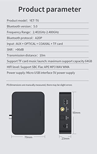 Bysimilai Bluetooth 5.0 Transmitter for TV/PC to Wireless Headphone, Digital Optical Bluetooth Audio Adapter aptX Low Latency, HD Sound (Optical, 3.5mm AUX, Coaxial, TF Card) -Type C Power Supply