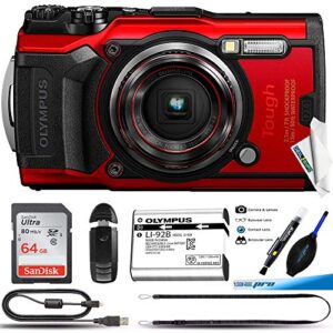 olympus tough tg-6 waterproof camera, red -64gb basic bundle