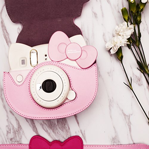 HelloHelio Mini Hello Kitty Instant Camera Case for Fujifilm Instax Cameras, [Exact-Fit] Pink Kitty Bowknot Bag for INS Mini KIT CHEKI Camera (2014-2019) – Pink