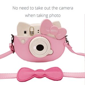 HelloHelio Mini Hello Kitty Instant Camera Case for Fujifilm Instax Cameras, [Exact-Fit] Pink Kitty Bowknot Bag for INS Mini KIT CHEKI Camera (2014-2019) – Pink