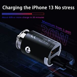 Car Charger USB C Fast Charge, Mini Zinc Alloy 30W PD&QC Dual Port Car Charger [with 2.6ft USB C 100W Cable] i Phone13 12 11 Pro Max X XR XS/Galaxy S21/20 Pixel i Pad Pro &Dash Cam, Black (FL-C30AC)