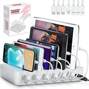 poweroni usb charging dock – 6-port – fast charging station for multiple devices apple – multi device charger station – compatible with apple ipad iphone and android cell phone and tablet