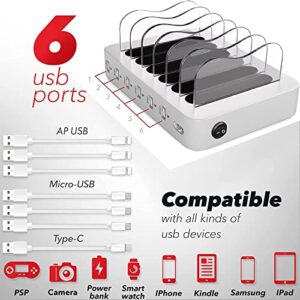 Poweroni USB Charging Dock - 6-Port - Fast Charging Station for Multiple Devices Apple - Multi Device Charger Station - Compatible with Apple iPad iPhone and Android Cell Phone and Tablet